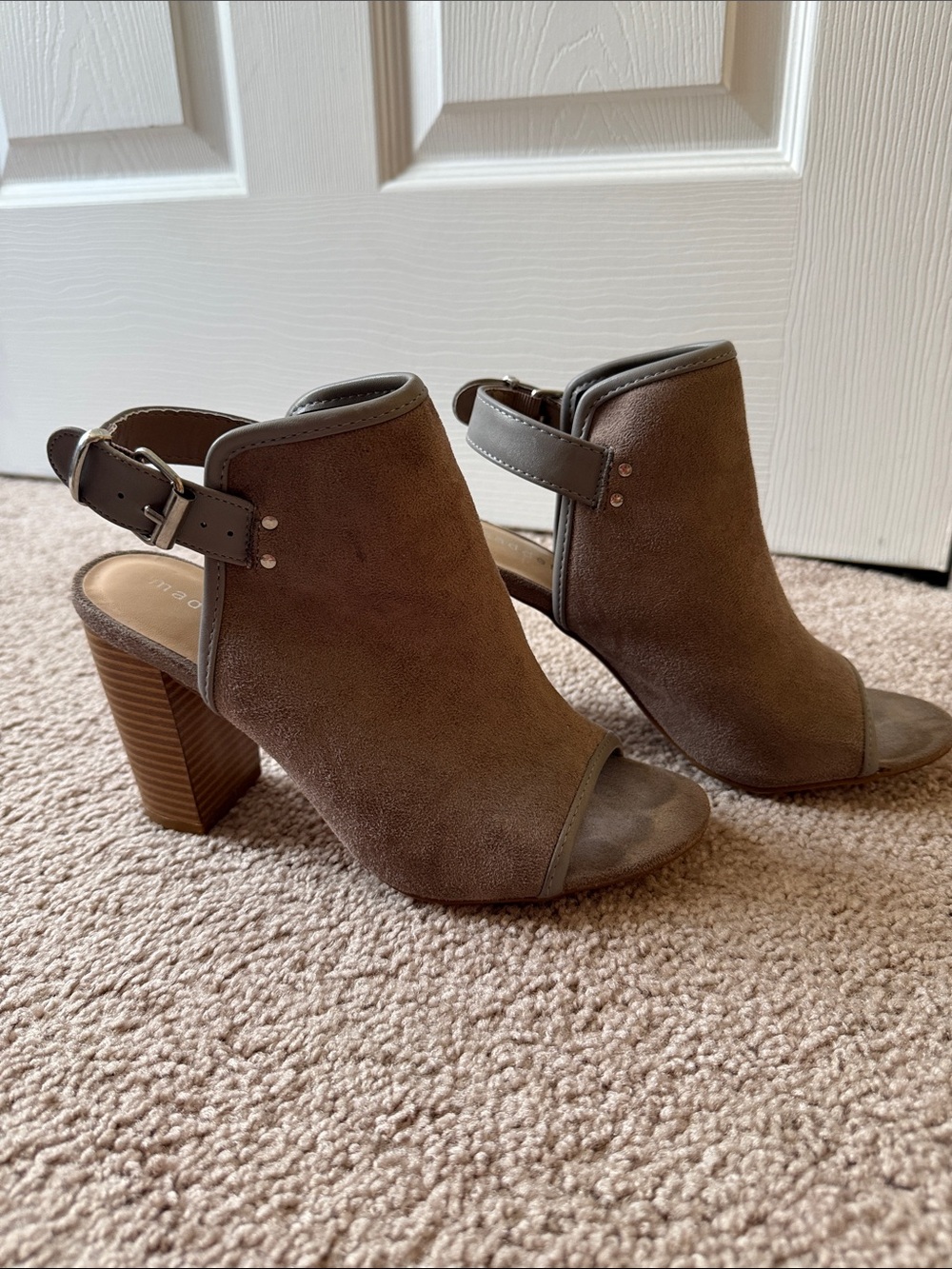 Madden Girl Taupe Suede Open-Toe Block Heel Sandals